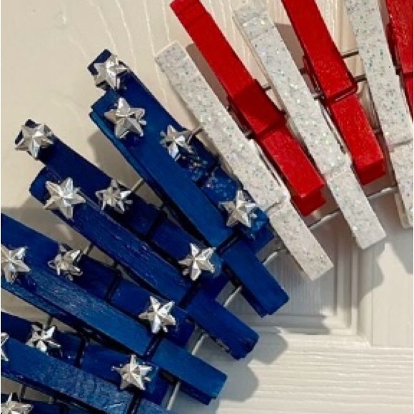 Patriotic 4th of July Red, White, and Blue Clothespin Wreath - Picture 3 of 3